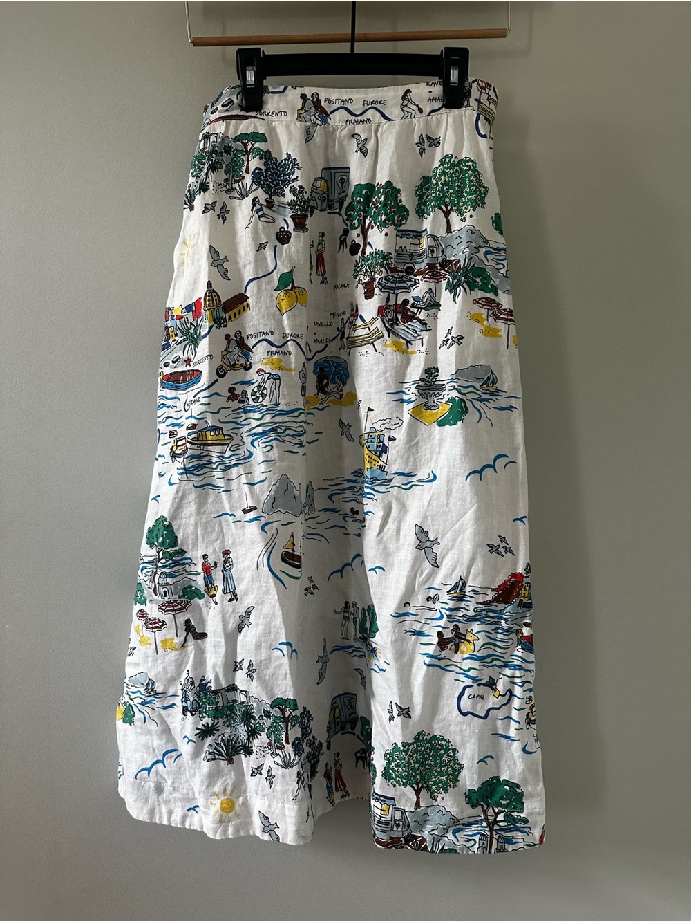 Boden Florence Linen Midi Skirt 6P Amalfi Coast Italy Ivory Novelty Print